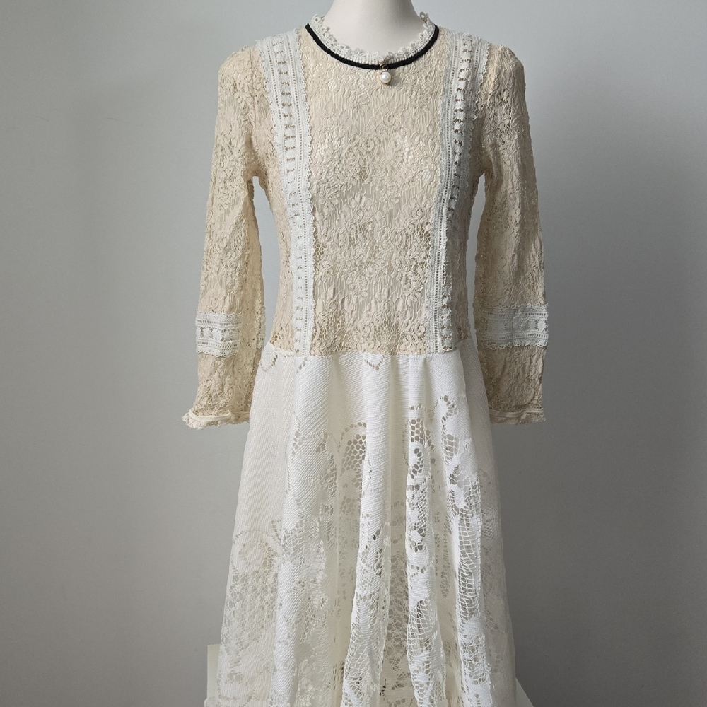 Refashioned Romantic Vintage Lace Victorian Style Dress (M/L)